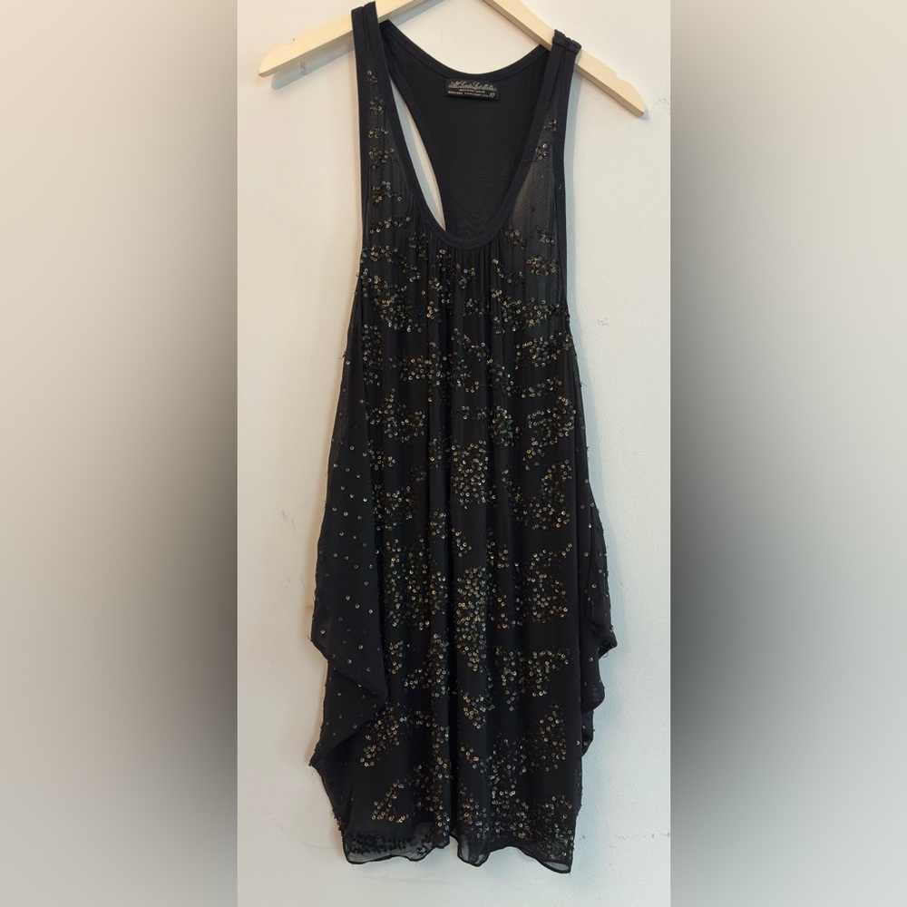 All Saints Black and Gold Asymmetrical Poison Dress